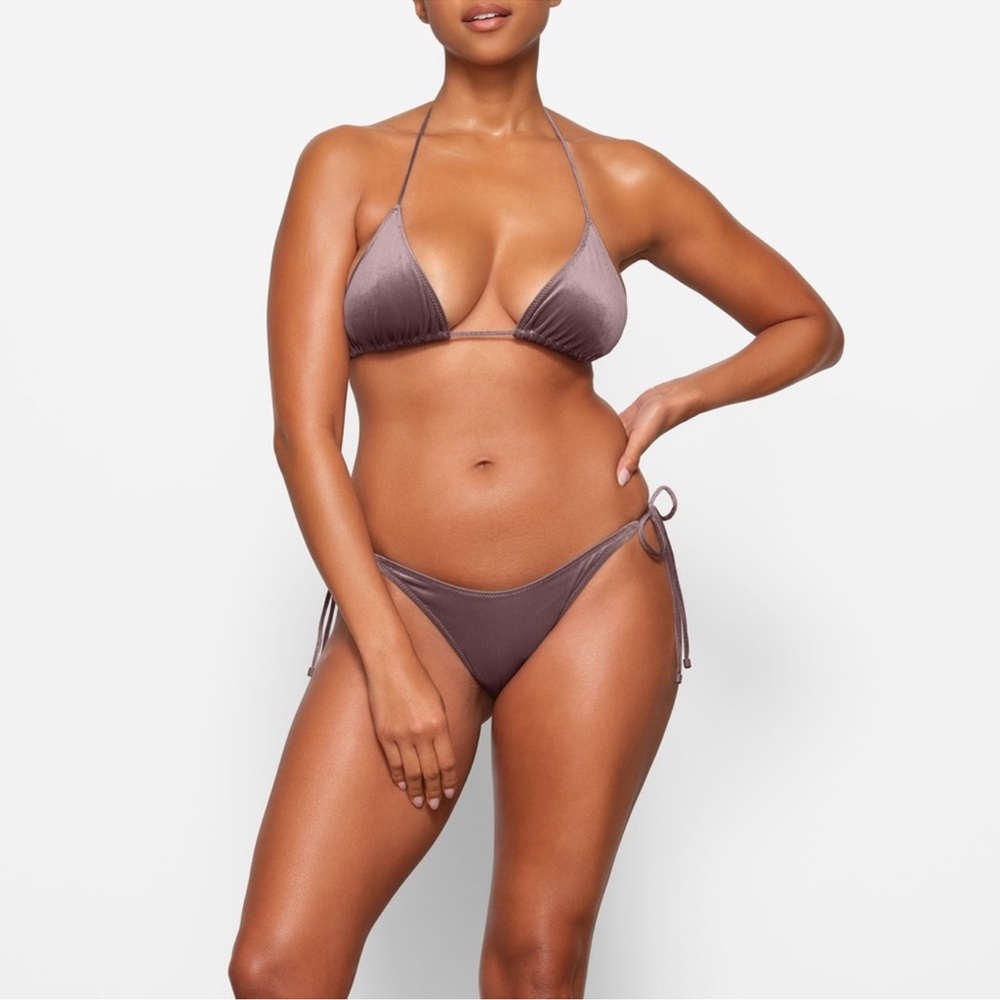 SKIMS NWT Velvet Tie Bikini Bottoms - Umber